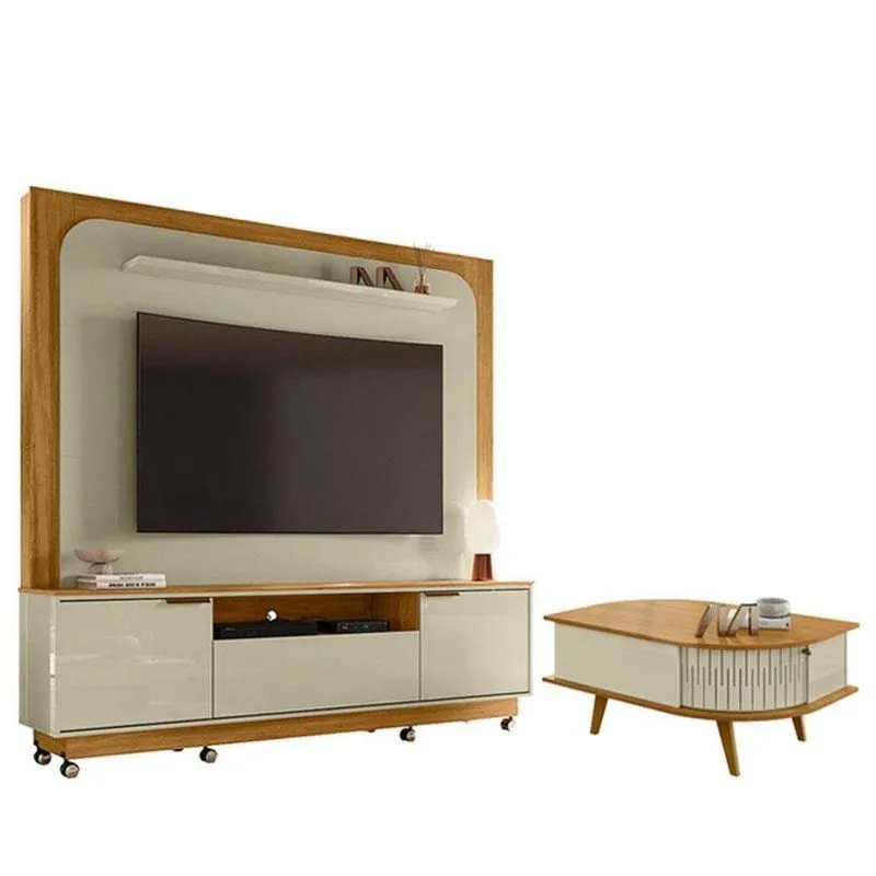 Estante Home Theater Nilo Com Rodízios Com Mesa De Centro Indianápolis Cumaru Opala - Madetec