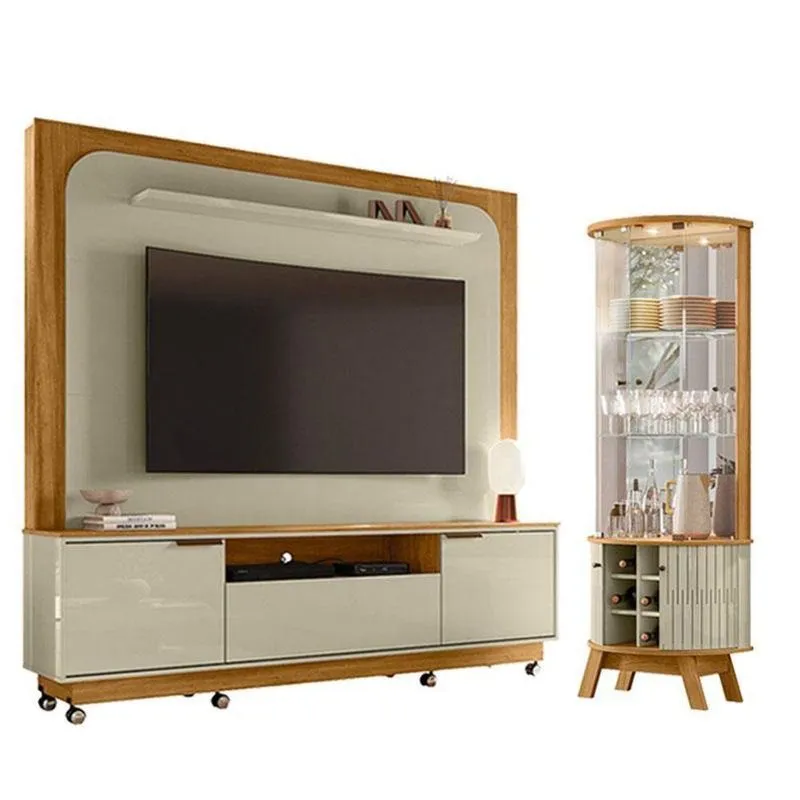 Estante Home Theater Nilo Com Rodízios Com Cristaleira Marina Cumaru Opala - Madetec