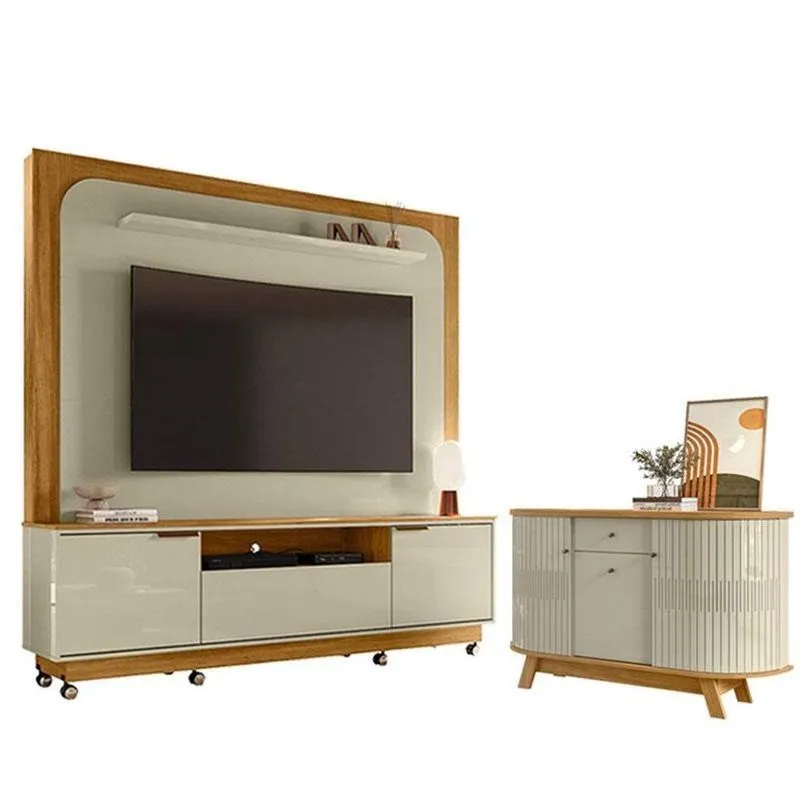 Estante Home Theater Nilo Sem Rodízios Com Aparador Para Sala Buffet Monza Cumaru Opala - Madetec