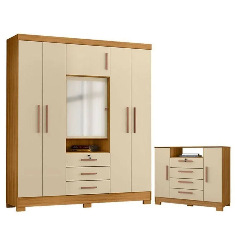 Cômoda Madri E Guarda Roupa Casal Imperial Carvalho Americano Off White - Incorplac