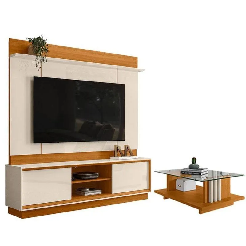 Estante Home Theater Siena Sem Pés Com Mesa De Centro Frizz Cinamomo Off White - Madetec
