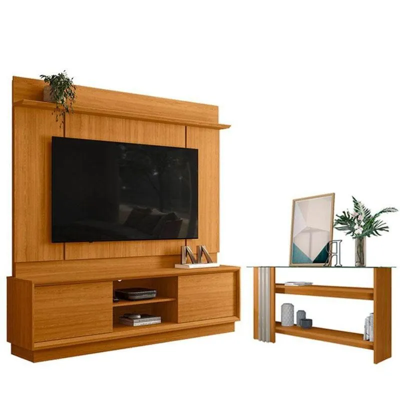 Estante Home Theater Siena Sem Pés Cinamomo Com Aparador Frizz Cinamomo Off White - Madetec