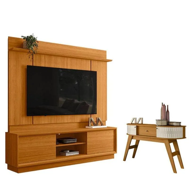 Estante Home Theater Siena Sem Pés Cinamomo Com Aparador Estoril Cinamomo Off White - Madetec