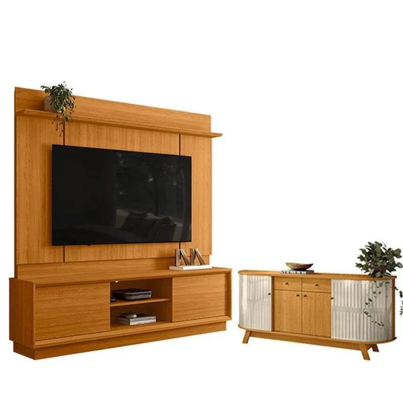Estante Home Theater Siena Sem Pés Com Aparador Para Sala Buffet Mônaco Cinamomo Off White - Madetec