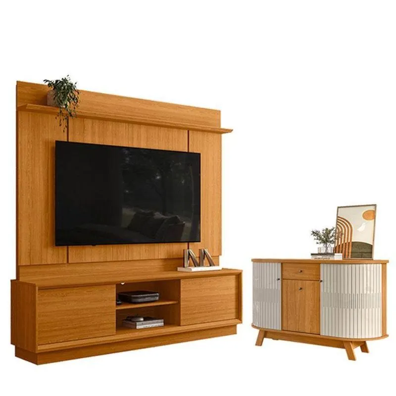 Estante Home Theater Siena Sem Pés Cinamomo Com Aparador Para Sala Buffet Monza Cinamomo Off White - Madetec