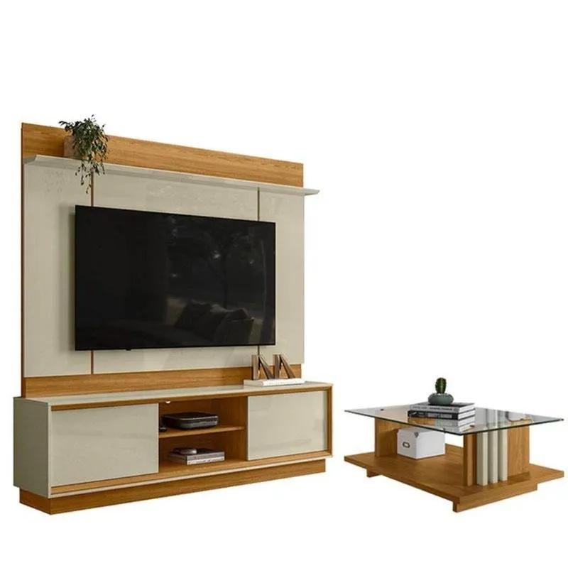 Estante Home Theater Siena Sem Pés Com Mesa De Centro Frizz Cumaru Opala - Madetec