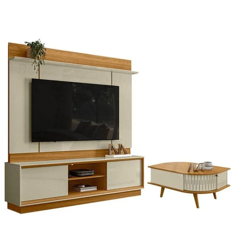 Estante Home Theater Siena Sem Pés Com Mesa De Centro Indianápolis Cumaru Opala - Madetec