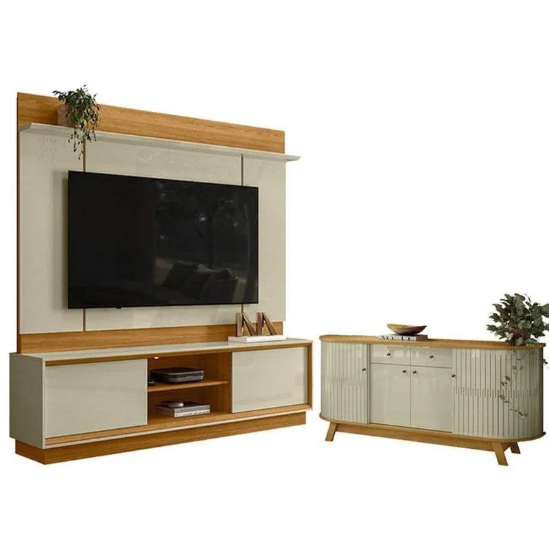 Estante Home Theater Siena Sem Pés Com Aparador Para Sala Buffet Mônaco Cumaru Opala - Madetec