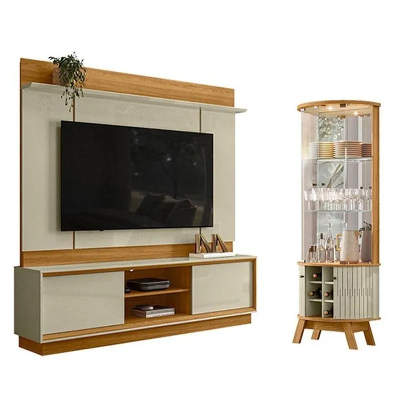 Estante Home Theater Siena Sem Pés Com Cristaleira Marina Cumaru Opala - Madetec