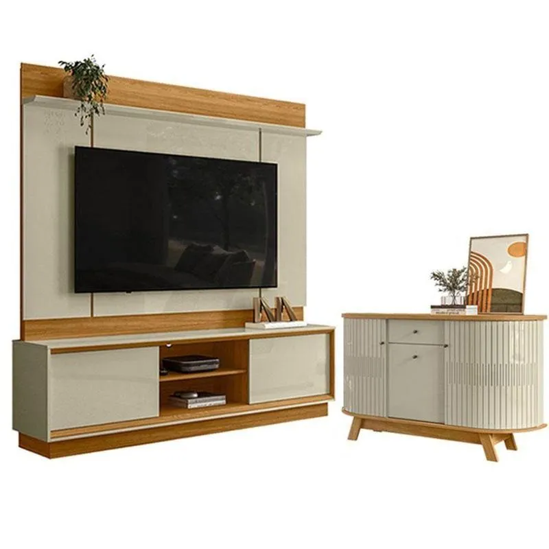 Estante Home Theater Siena Sem Pés Com Aparador Para Sala Buffet Monza Cumaru Opala - Madetec