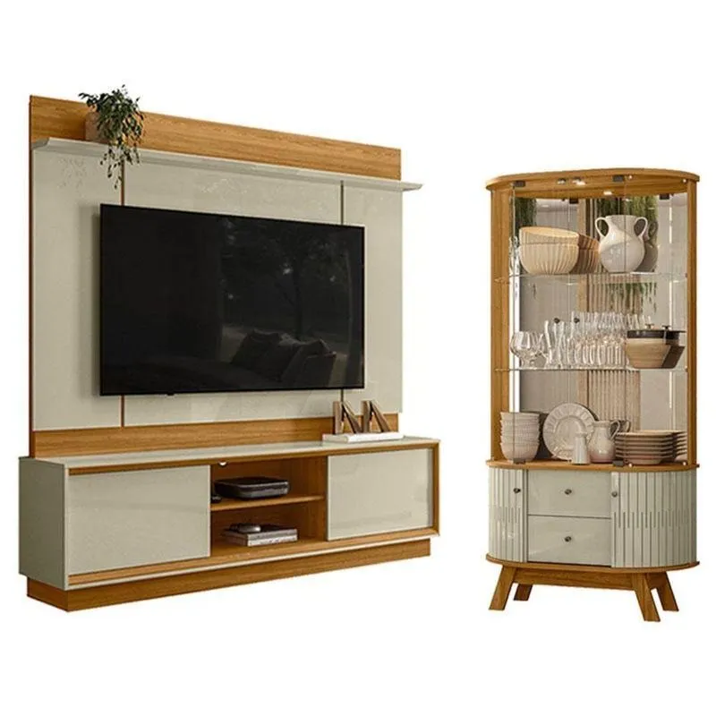 Estante Home Theater Siena Sem Pés Com Cristaleira Moss Cumaru Opala - Madetec