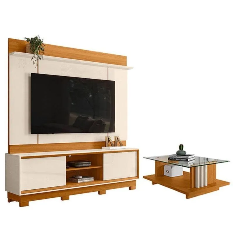 Estante Home Theater Siena Com Pés Com Mesa De Centro Frizz Cinamomo Off White - Madetec