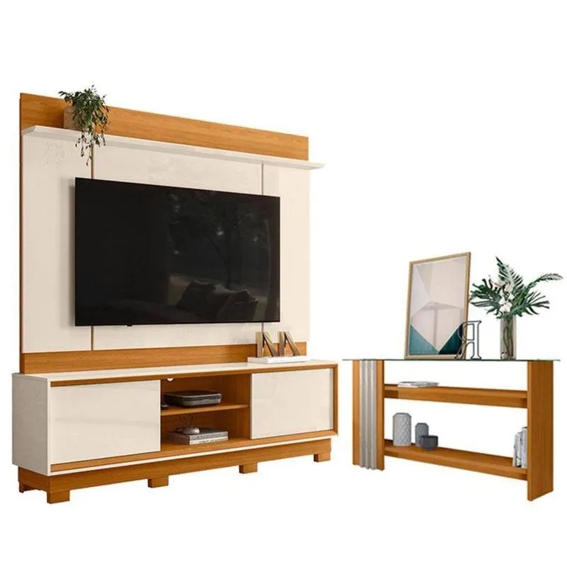 Estante Home Theater Siena Com Pés Com Aparador Frizz Cinamomo Off White - Madetec
