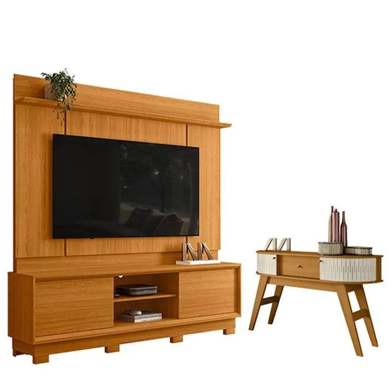 Estante Home Theater Siena Com Pés Cinamomo Com Aparador Estoril Cinamomo Off White - Madetec