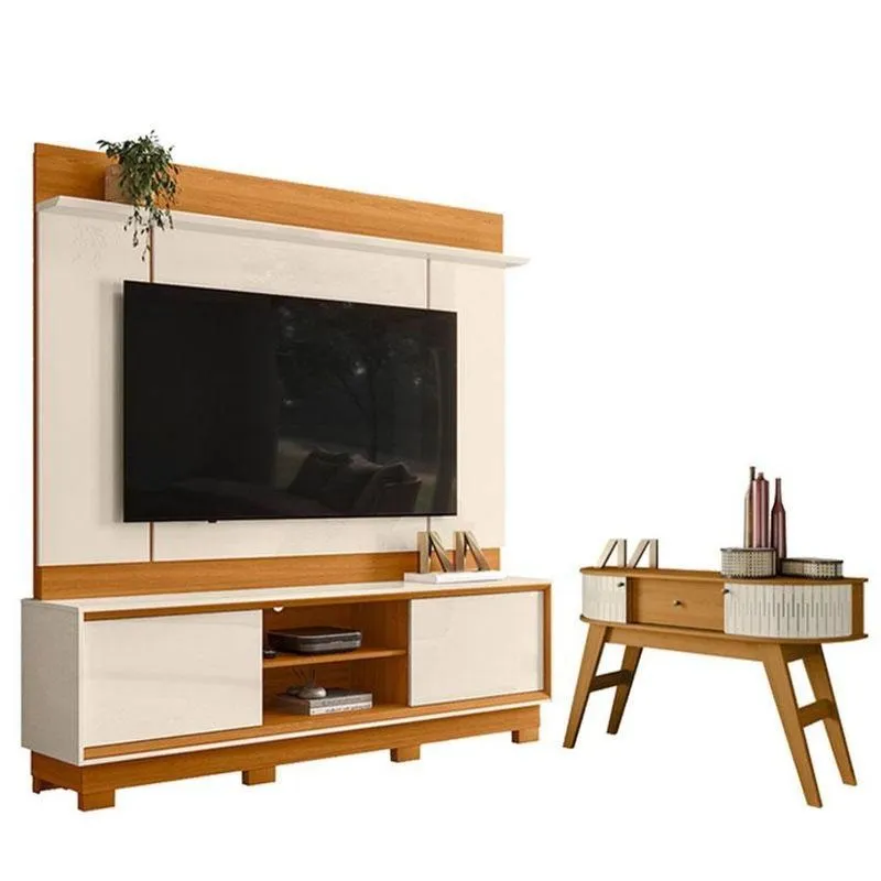 Estante Home Theater Siena Com Pés Com Aparador Estoril Cinamomo Off White - Madetec