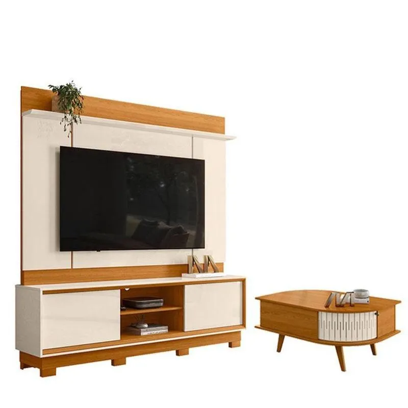Estante Home Theater Siena Com Pés Com Mesa De Centro Indianápolis Cinamomo Off White - Madetec