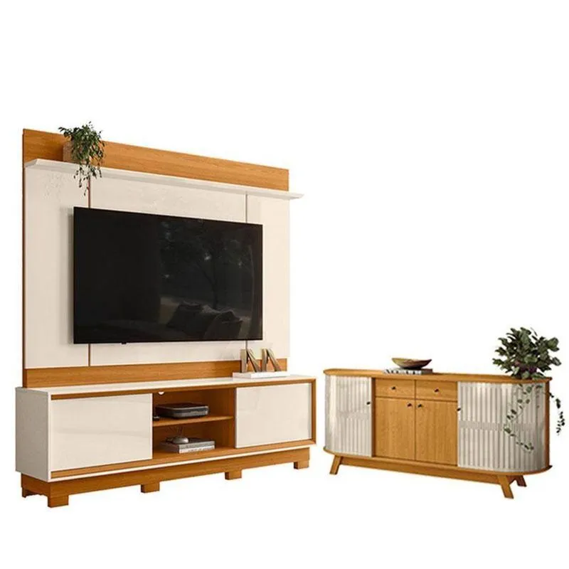 Estante Home Theater Siena Com Pés Com Aparador Para Sala Buffet Mônaco Cinamomo Off White - Madetec
