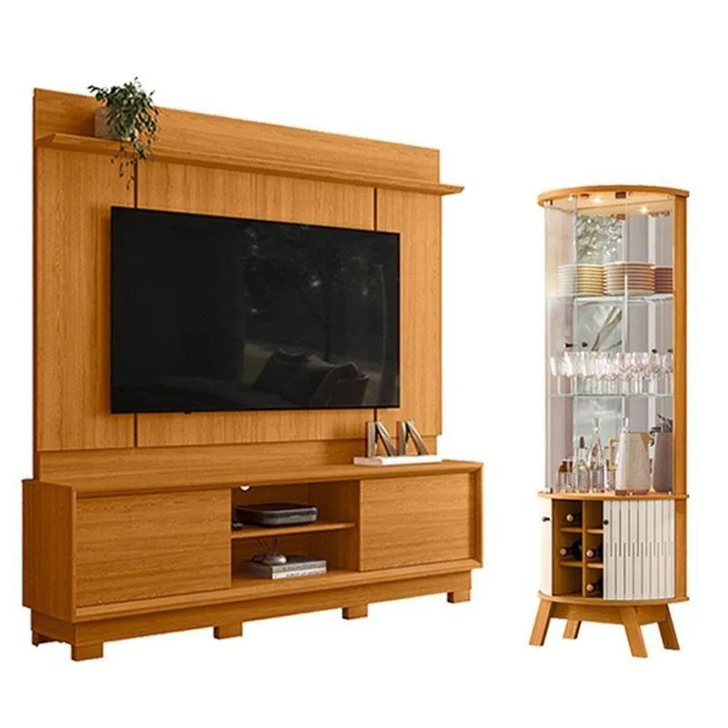Estante Home Theater Siena Com Pés Cinamomo Com Cristaleira Marina Cinamomo Off White - Madetec
