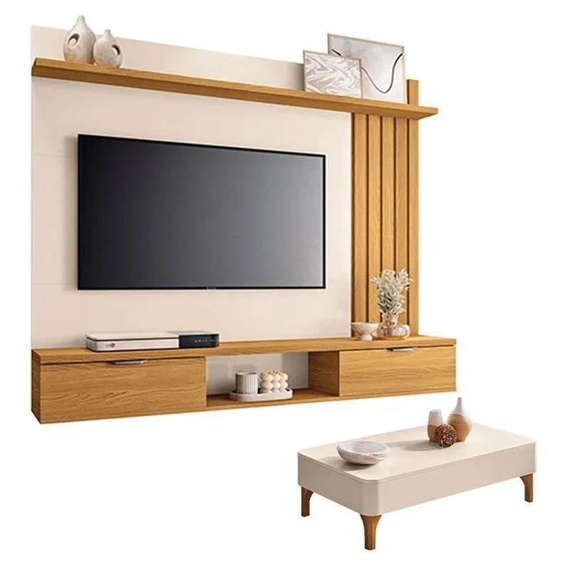 Painel Suspenso Lets Cinamomo Off White Com Mesa De Centro Liz Off White - Hb Móveis