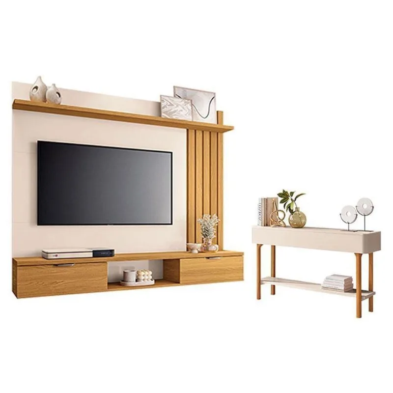 Painel Suspenso Lets Cinamomo Off White Com Aparador Fiero Off White - Hb Móveis