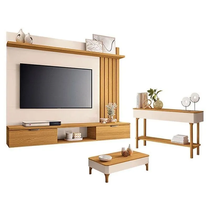 Painel Suspenso Lets Cinamomo Off White Com Mesa De Centro Liz E Aparador Fiero Off White Cinamomo - Hb Móveis