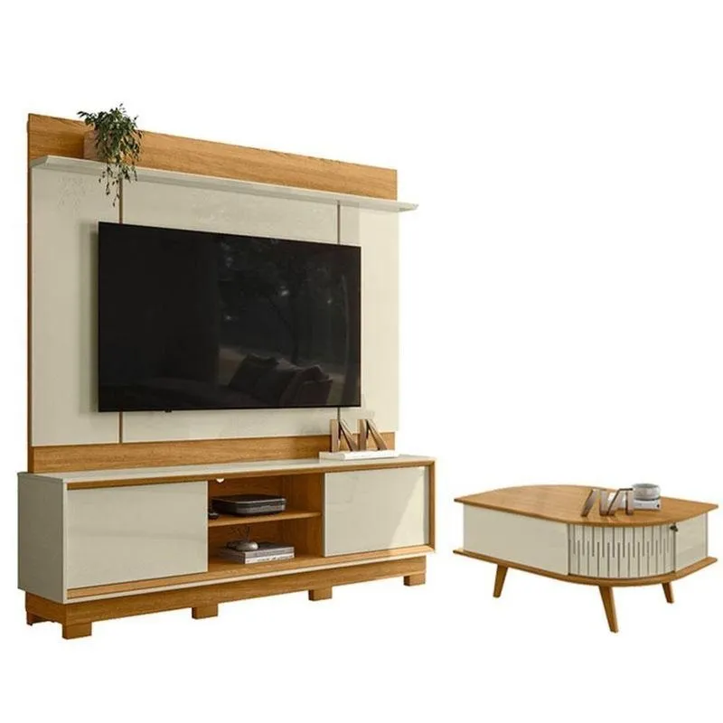 Estante Home Theater Siena Com Pés Com Mesa De Centro Indianápolis Cumaru Opala - Madetec