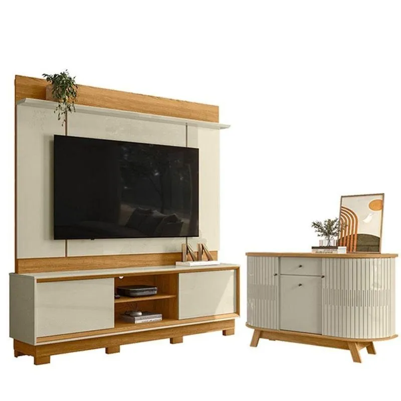 Estante Home Theater Siena Com Pés Com Aparador Para Sala Buffet Monza Cumaru Opala - Madetec