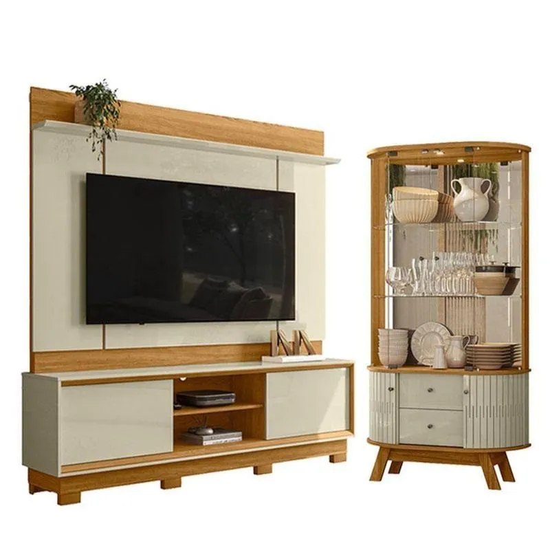 Estante Home Theater Siena Com Pés Com Cristaleira Moss Cumaru Opala - Madetec
