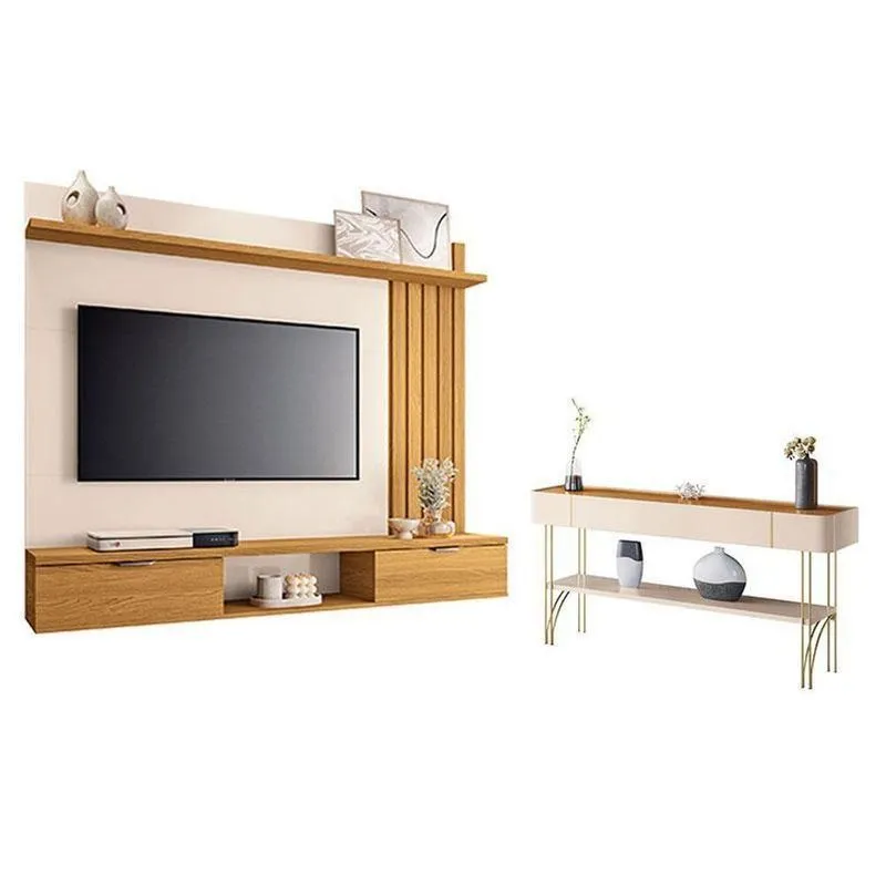 Painel Suspenso Lets Cinamomo Off White Com Aparador Vivant Off White Cinamomo - Hb Móveis