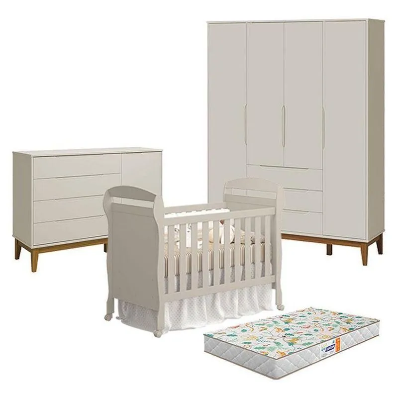 Quarto De Bebê Elfe Classic Danny 4 Portas 4 Gavetas MDF Areia Reller Móveis
