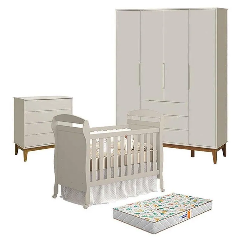 Quarto De Bebê Elfe Classic 4 Portas 4 Gavetas MDF Amadeirado Reller