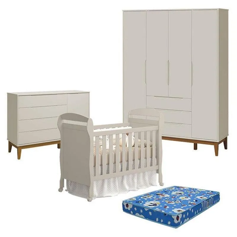Quarto De Bebê Elfe Classic Danny 4 Portas 3 Gavetas MDF Amadeirado Reller