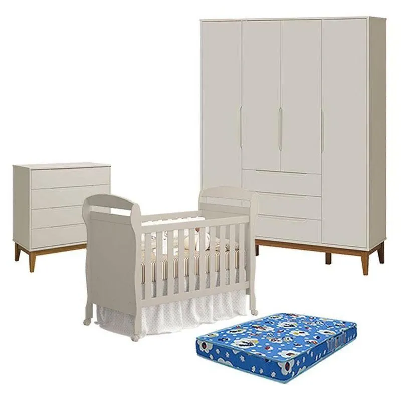 Quarto De Bebê Elfe Classic Danny 4 Portas 4 Gavetas MDF Amadeirado Reller