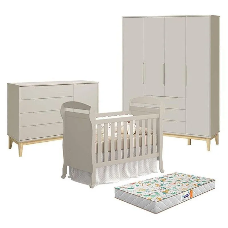 Quarto De Bebê Elfe Classic 4 Portas 3 Gavetas MDF 120cm Amadeirado Reller