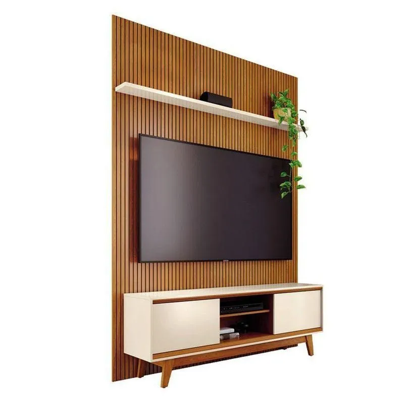 Estante Home Theater Milo 2 Portas 3 Prateleiras MDP E MDF 179cm Cinamomo-Off White