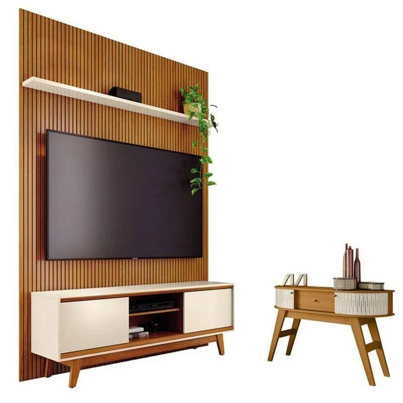 Estante Home Theater Milo Estoril 2 Portas 2 Prateleiras Mdp E Mdf 179cm Off White Madetec