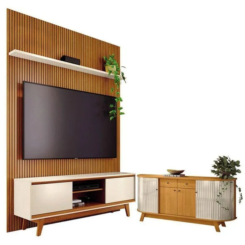 Estante Home Theater Mônaco 4 Portas 3 Prateleiras MDP E MDF 179cm Off White