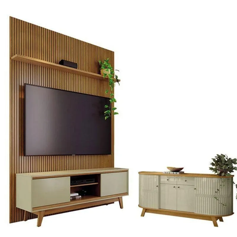 Estante Home Theater Milo Com Aparador Para Sala Buffet Mônaco 4 Portas 3 Prateleiras MDP E MDF