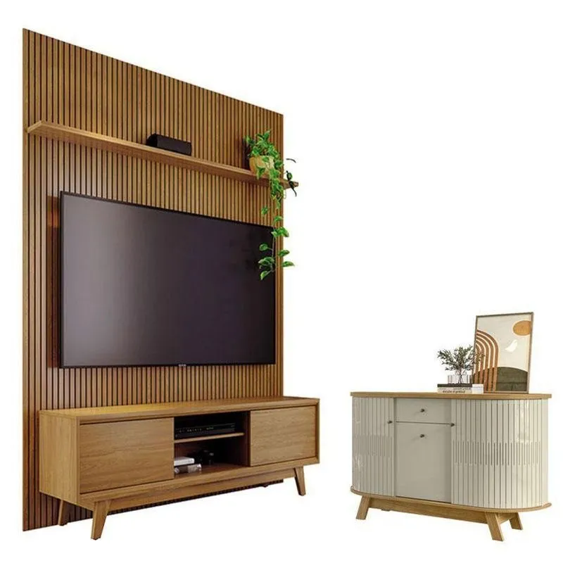 Estante Home Theater Com Bancada Suspensa E Aparador Milo Cumaru Monza Opala 3 Portas MDP E MDF