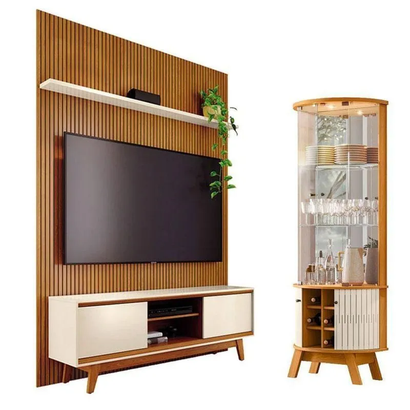 Estante Home Theater Milo 4 Portas 2 Prateleiras MDP E MDF 179cm Off White E Cinamomo