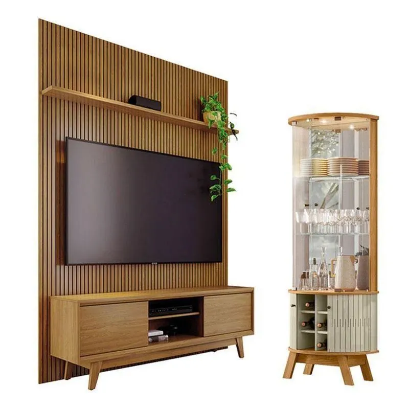 Estante Home Theater Milo + Marina 4 Portas 2 Prateleiras MDP E MDF 179cm Amadeirado