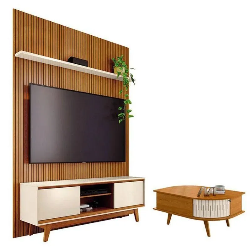 Estante Home Theater Milo 2 Portas 3 Prateleiras MDP E MDF 179cm Cinamomo Off White Madetec Móveis