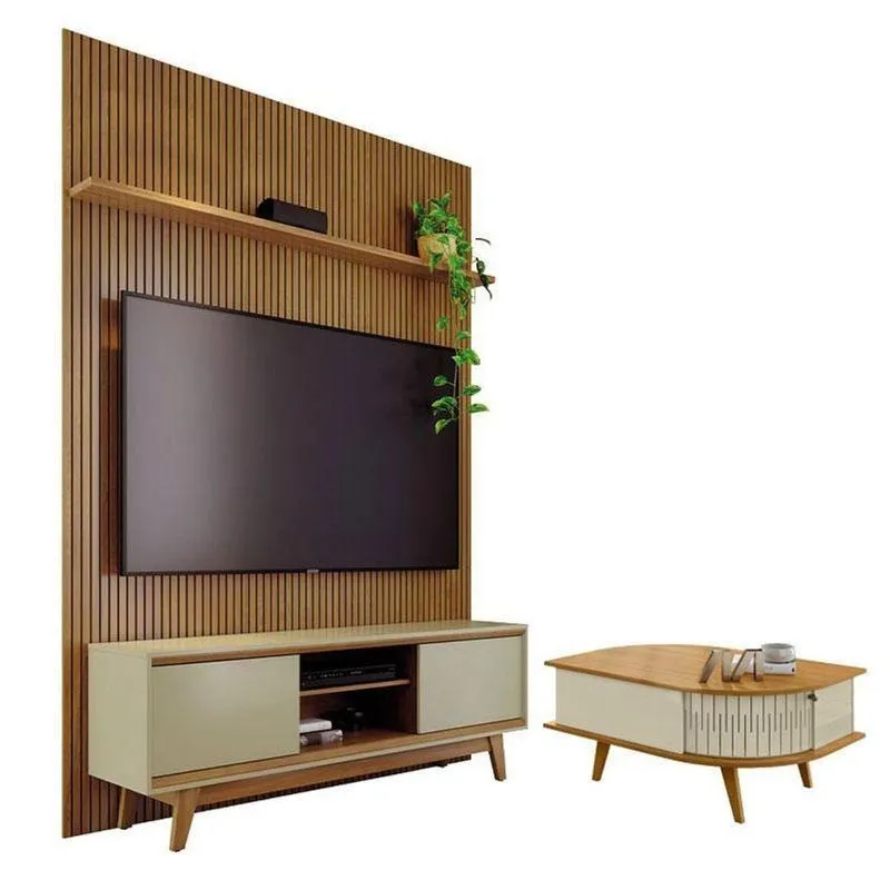 Estante Home Theater Milo 2 Portas MDP E MDF 179cm Café Madetec Móveis Com Mesa De Centro
