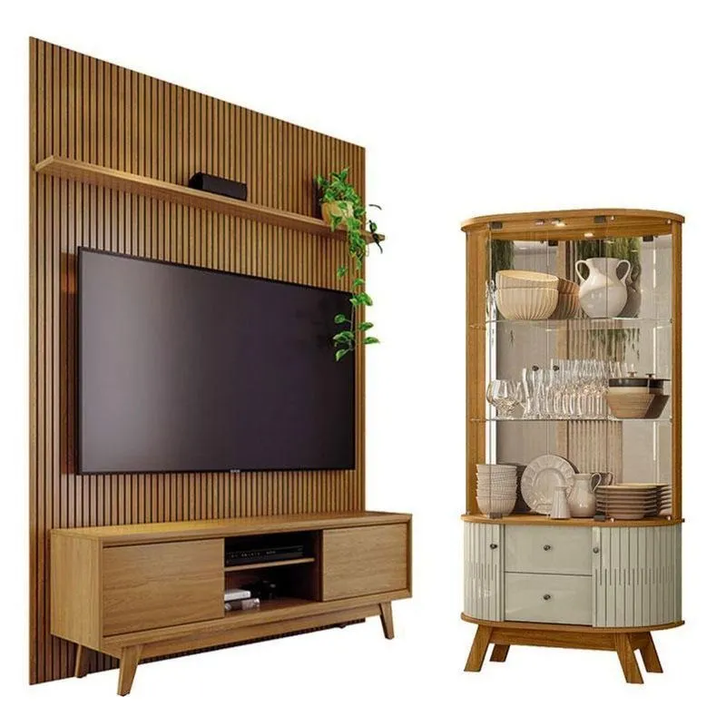Estante Home Theater Milo Cumaru Cristaleira Moss Opala 2 Portas 2 Prateleiras MDP E MDF