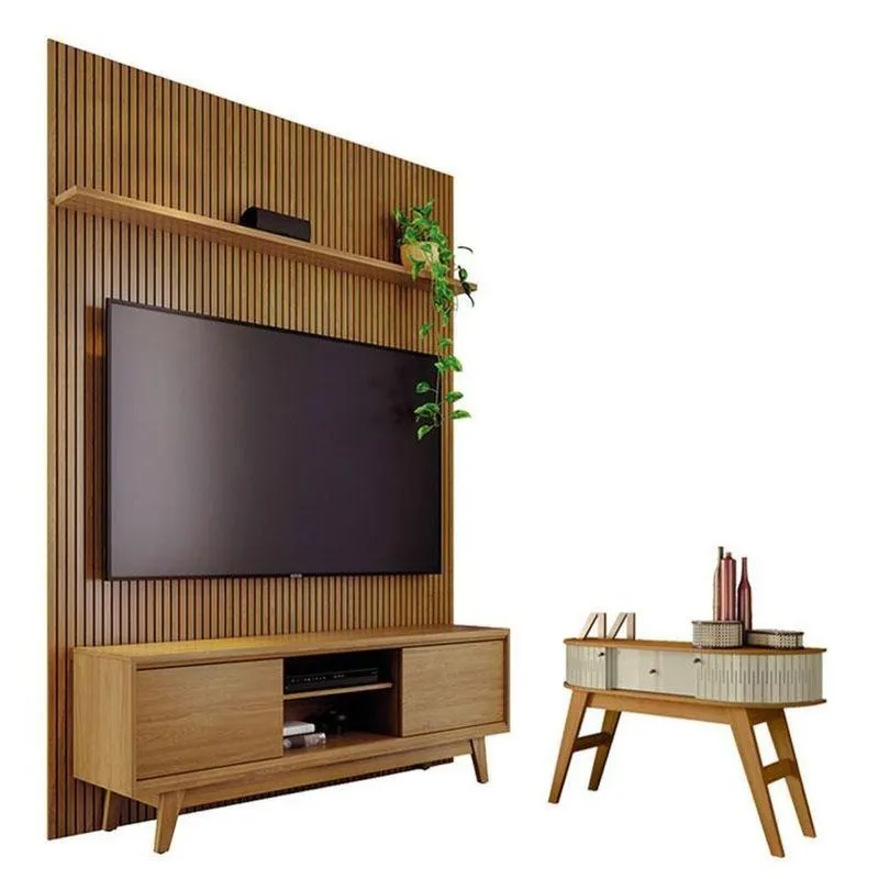 Estante Home Theater Milo Cumaru 2 Portas 3 Prateleiras MDP E MDF 179cm Café Madetec Móveis