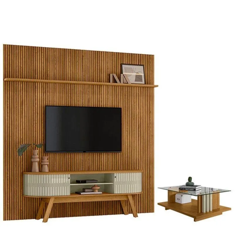 Estante Home Theater Com Bancada Suspensa New Laguna Com Mesa De Centro Frizz Cumaru Opala - Madetec