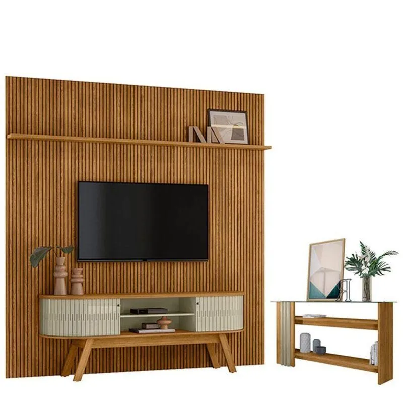 Estante Home Theater Com Bancada Suspensa New Laguna Com Aparador Frizz Cumaru Opala - Madetec