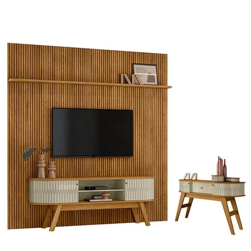 Estante Home Theater Com Bancada Suspensa New Laguna Com Aparador Estoril Cumaru Opala - Madetec