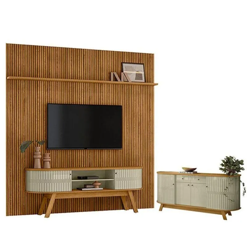 Estante Home Theater Com Bancada Suspensa New Laguna Com Aparador Para Sala Buffet Mônaco Cumaru Opala - Madetec