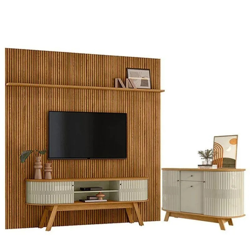 Estante Home Theater Com Bancada Suspensa New Laguna Com Aparador Para Sala Buffet Monza Cumaru Opala - Madetec